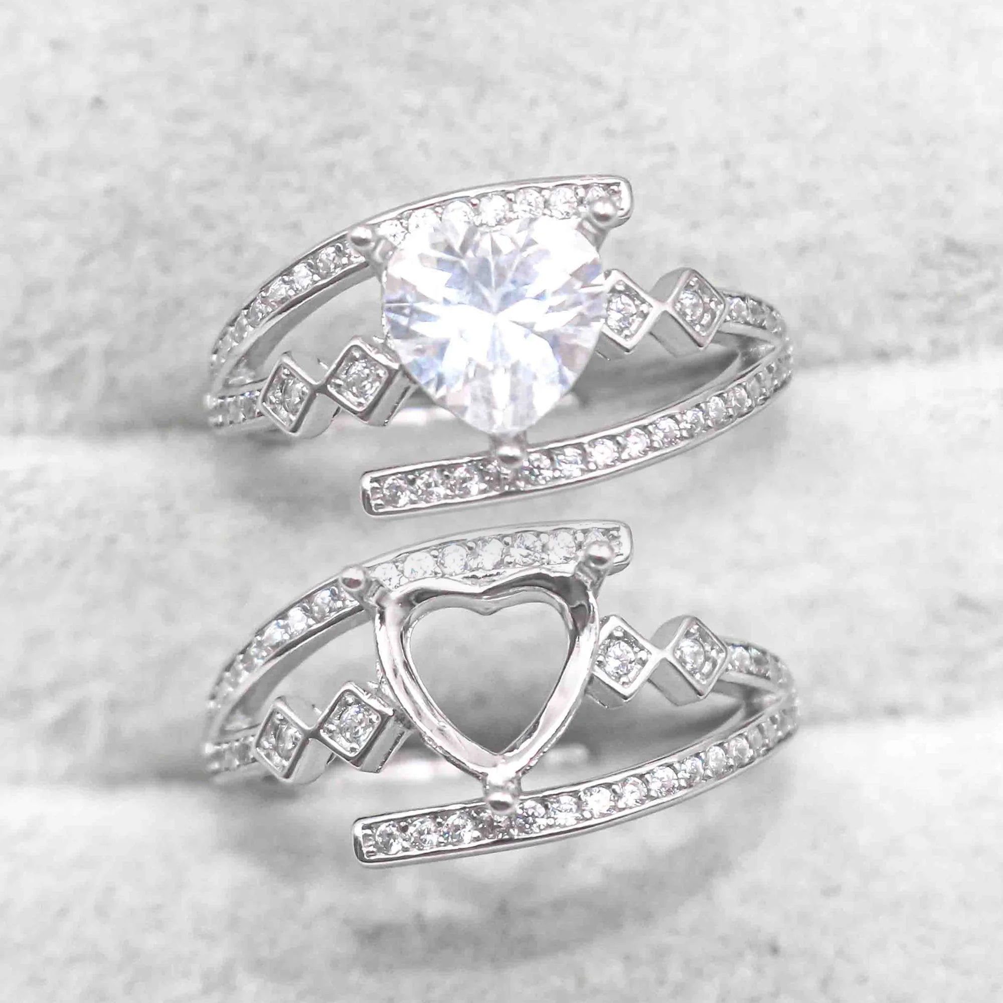 Semi Mount 7*7mm Sterling Silver Ring Heart Shape Empty Frame Blank Support Claw Setting S925 Base Without Center for DIY Inlay