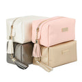 Fashion Vegan Leather Cosmetic Zipper Bag With Tassel Wholesale PU Makeup Bag Private Custom Logo