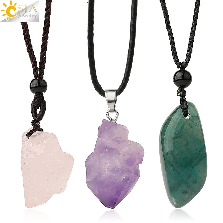 CSJA Hot Natural Irregular Fluorite Crystal Pendant Necklace Healing Reiki Jewelry G522