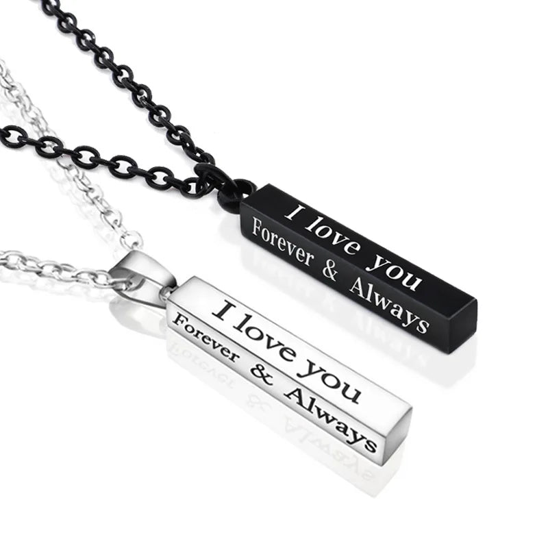 HOVANCI Valentine's Day Gift Custom Stainless Steel I Love You Wishing Pillar Pendant Necklace Pillar Necklace Couple Jewelry