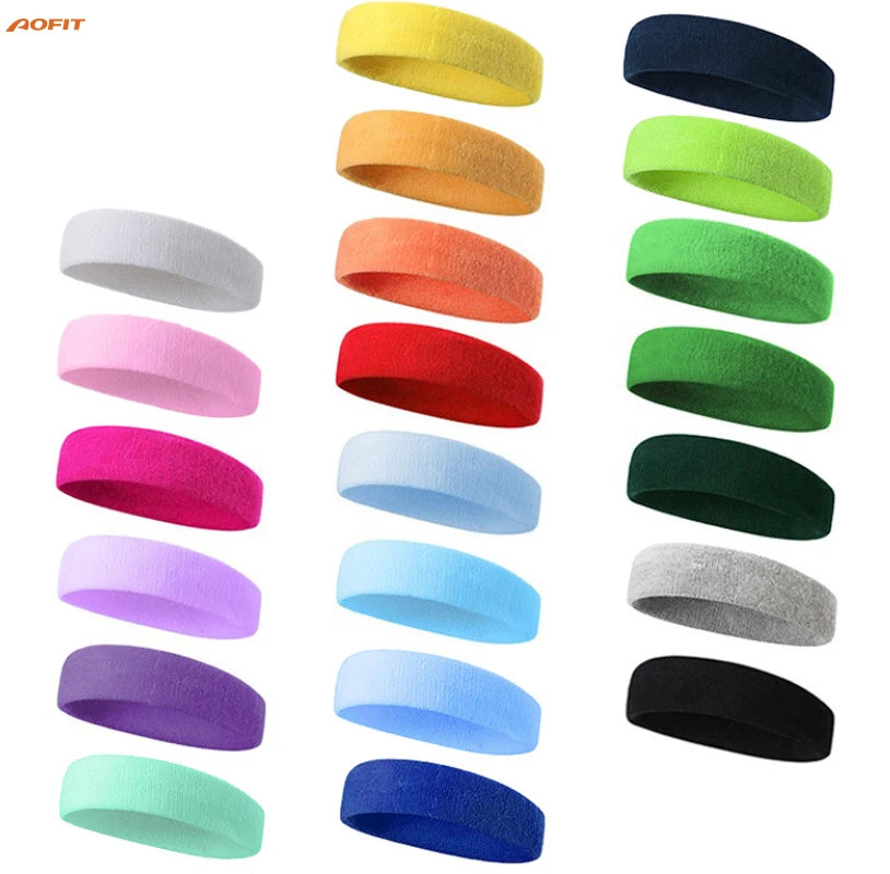 Embroidered Logo Tennis Sports Headband Moisture Wicking Cotton Terry Cloth Sweatband for Summer Athletes Athletic Headband