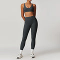 Custom Workout Shockproof  Yoga Bra and Leggings Two Piece Set Fitness Women Thin Strappy Cross Back Seamless Sports
