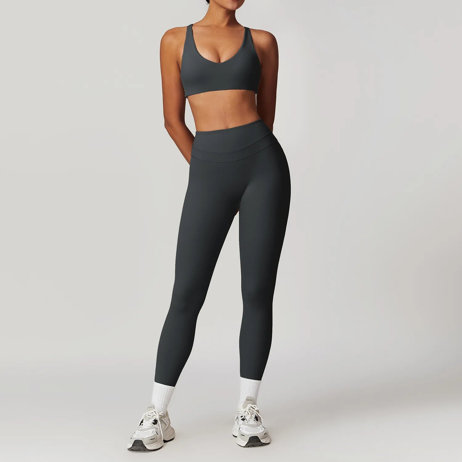 Custom Workout Shockproof  Yoga Bra and Leggings Two Piece Set Fitness Women Thin Strappy Cross Back Seamless Sports