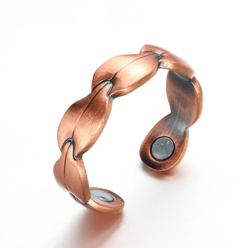 BioMagnetic Jewelry Leaf Shape Healing Magnetic Pure Copper Magnetized Jewelry Ring Customize Factory Christmas Sale