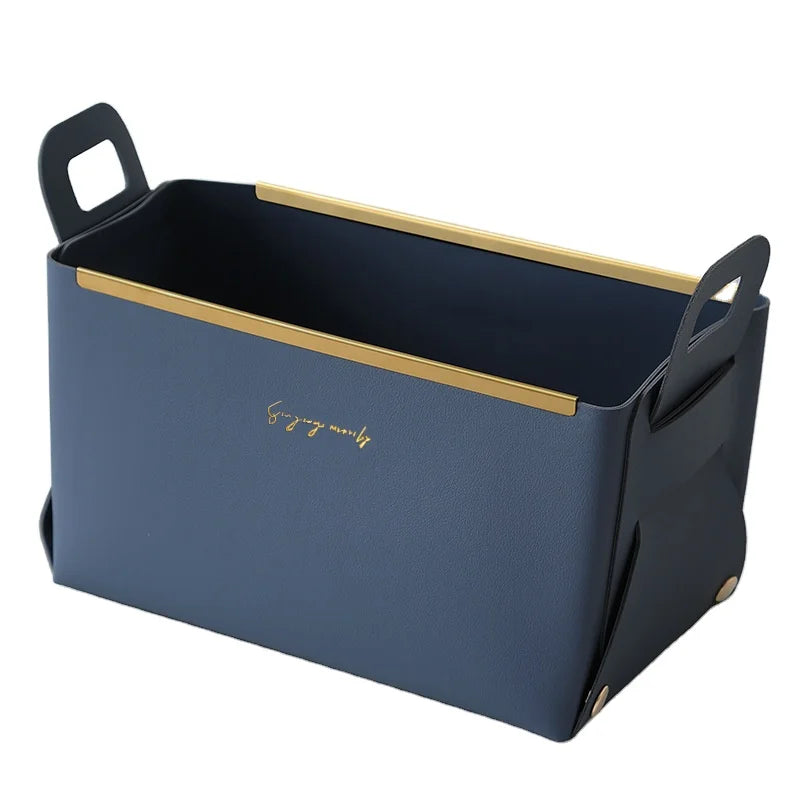 Hot Selling Eco-Friendly Durable PU Leather Desktop Cosmetics Basket Modern Rectangle Shape Portable Foldable Jewelry Storage