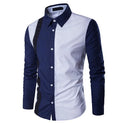 Summer Mens Shirt Top Casual Long Sleeve Shirts Lapel Collar Strip Print Patchwork Business Shirt Men Dress Male Clothing