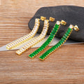 QIKU Wholesale New Style Green White Rectangle Rhinestone Tassel Drop Earrings Women Copper Zircon Charm Jewelry
