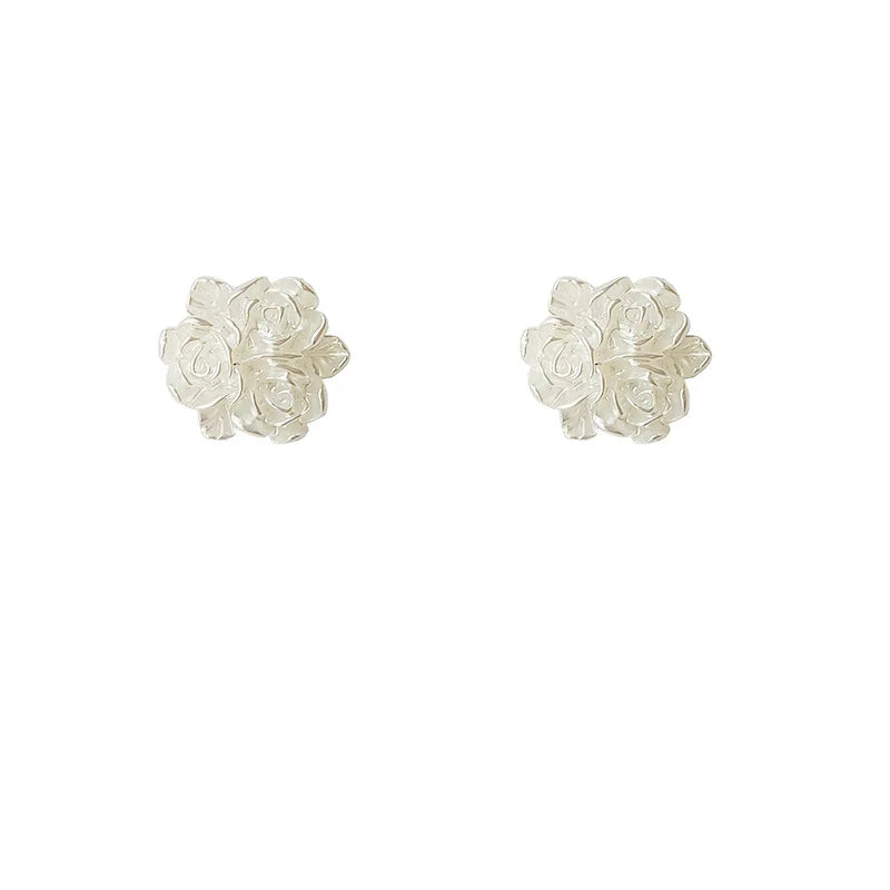 Minimalist White Camellia Stud Earrings Trendy 925 Silver Needle Acrylic Fashion Jewelry for Women's Parties