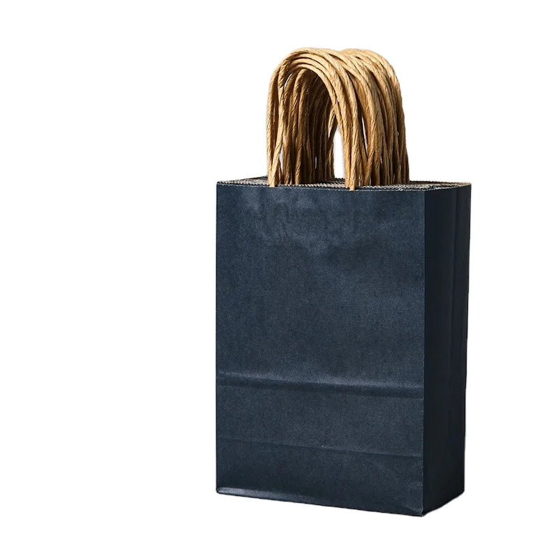 Custom Deep Blue Kraft Paper Shopping Bags with Biodegradable Material Handle 5.91*3.15*8.27in for Clothing Shopping at the Mall