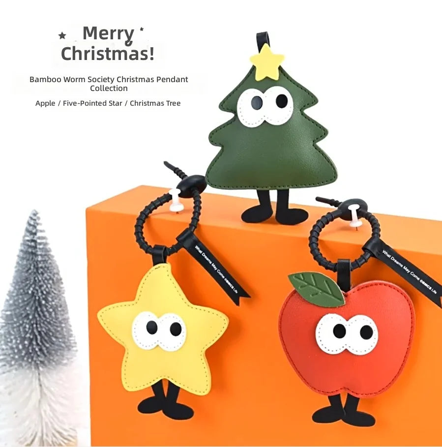 2026 Christmas New Year Keychain Cute Cartoon PU Leather Pendant Cross-Border Small Gifts Small Accessories for Christmas