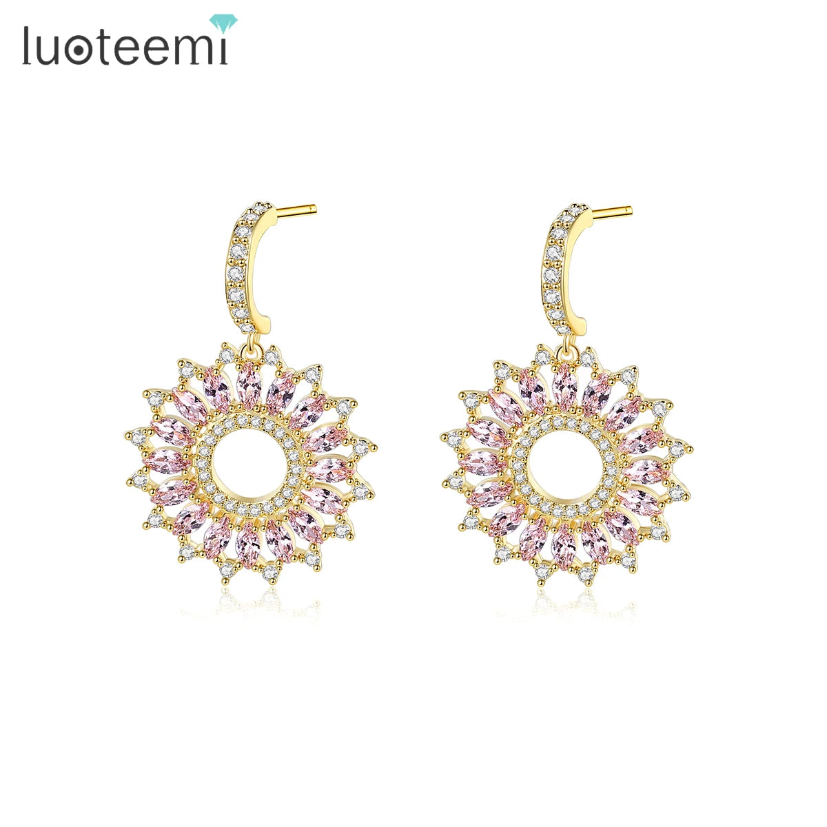 LUOTEEMI Round Hoop Earring Custom Female Accessory Jewelry Vintage Trending Sunflower Colorful Drop Earing