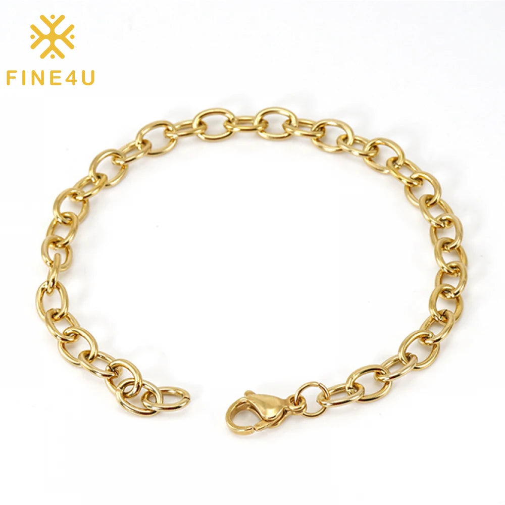 Minamalist Fashion Jewelry Hip Hop Trendy Stainless Steel 18K Gold Plated O Chain Bracelet