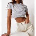 K210160 Custom Logo Comfy 100% Cotton Blouses Crop Top Short Sleeve Lady's Shirt Fashion Blouse Shirts for Women