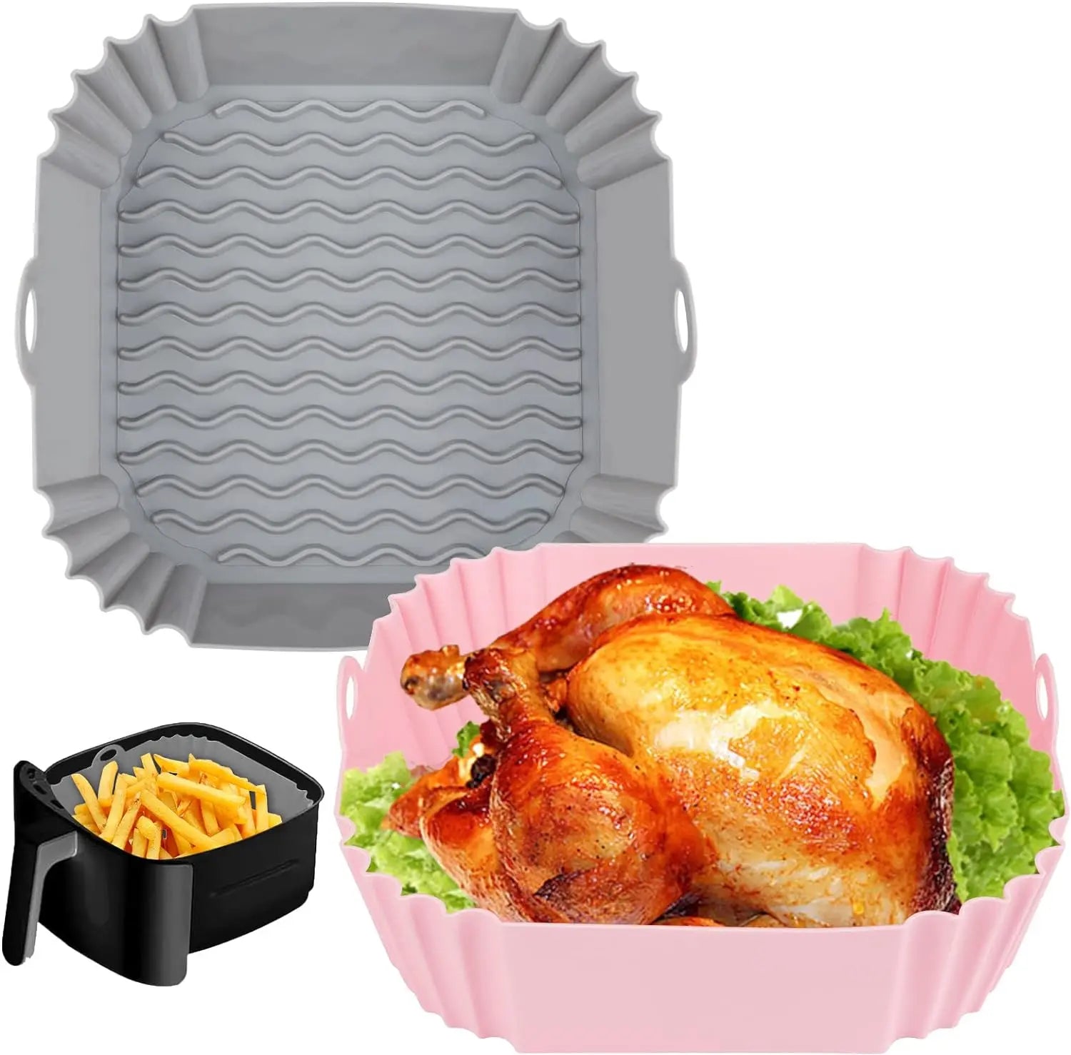 OEM  Silicone Liners Square for Air Fryer Non-stick Food-grade Reusable Basket Silicone Pot Baking Tray Air Fryer Accessories
