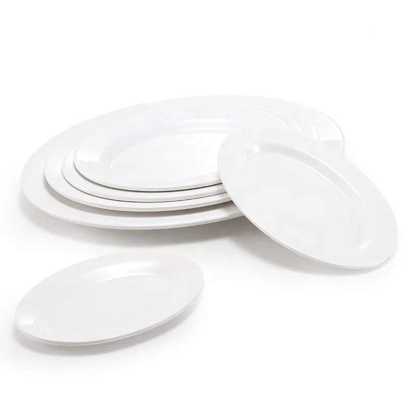 Unbreakable Manufacture Dinnerware Plastic White Melamine Oval Dinner Plates for Restaurant