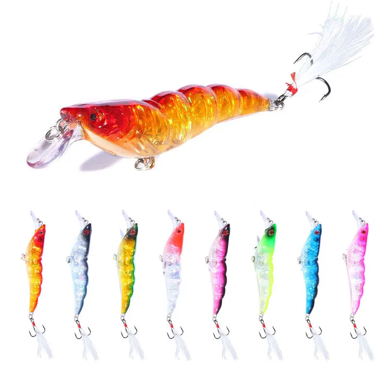 105mm 13g Shrimp Minnow Hard Fishing Lure ABS Plastic Bait with Feather Hook for River Lake Stream Fishing