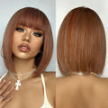 Short Straight Synthetic Wigs Brown Bob Wigs for Women With Bangs Natural Hair Daily Cosplay Heat Resistant Wigs