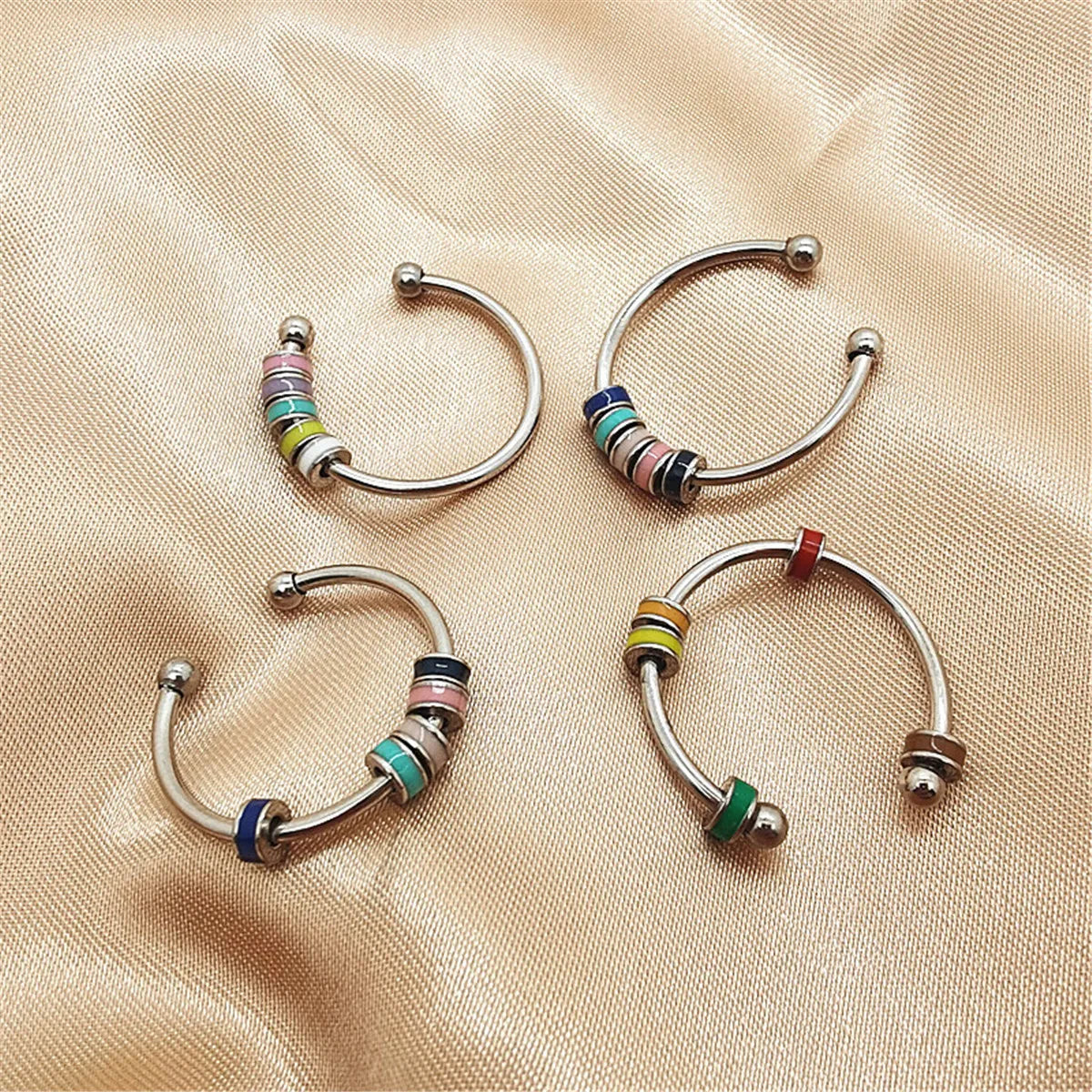 Fashion Spinning Enamel Fidget Ring Anxiety Ring for Women Girls with Beads Spinner Jewelry Gift