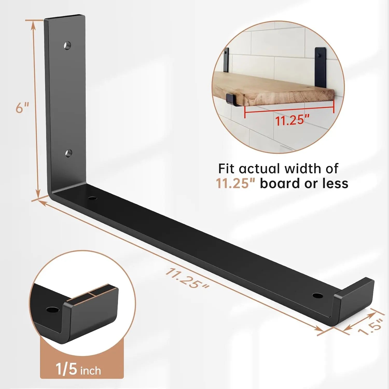 11.25" Black Metal J Bracket Lip DIY Industrial Rustic Open Shelving Floating Support L Shelf Bracket