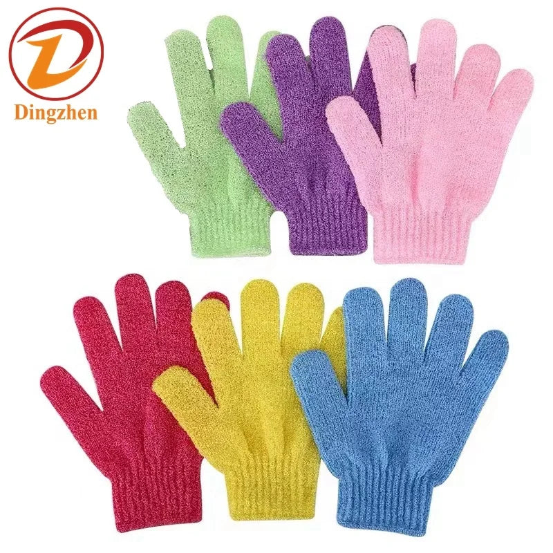Nylon Five-Finger Exfoliating Body Scrubber Gloves with Dead Skin Removal Shower Exfoliating Bath Gloves