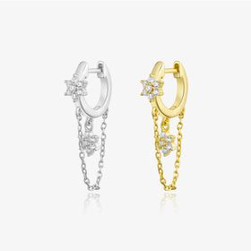 FUAMAY Gold Plated 925 Sterling Silver Earrings Long Chain Drop Earrings Flower Earrings
