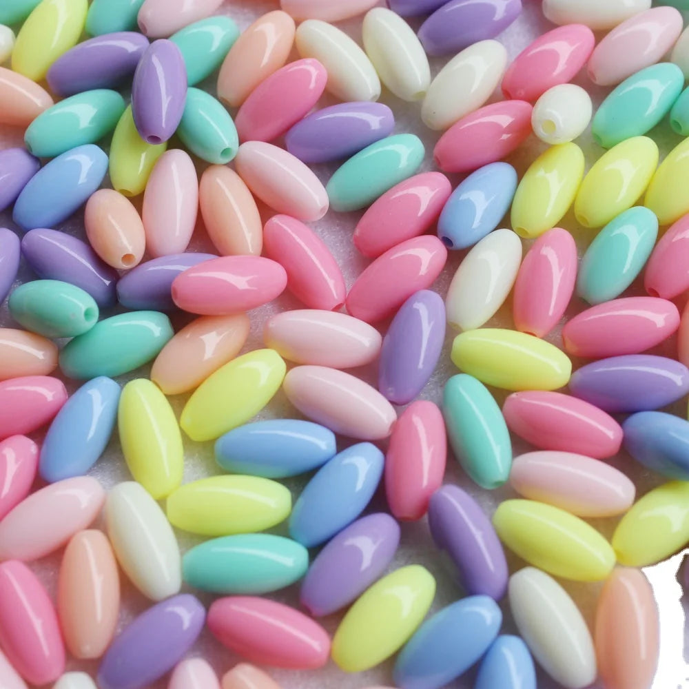 500g/bag New Hot Sale Spring Color Wholesale Mixed Acrylic Oval Beads Round Spacer Beads Handmade Accessory 7X20mm