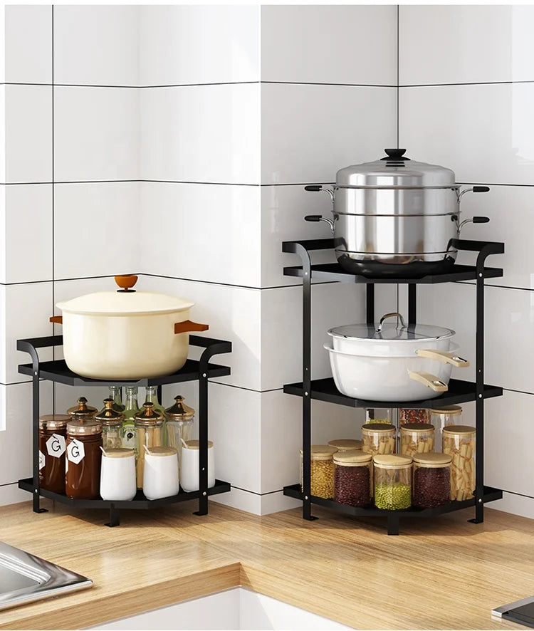 Carbon Steel Home Corner Rack Kitchen Pot Holders Set Kitchen Shelf Organizer Pan Rack