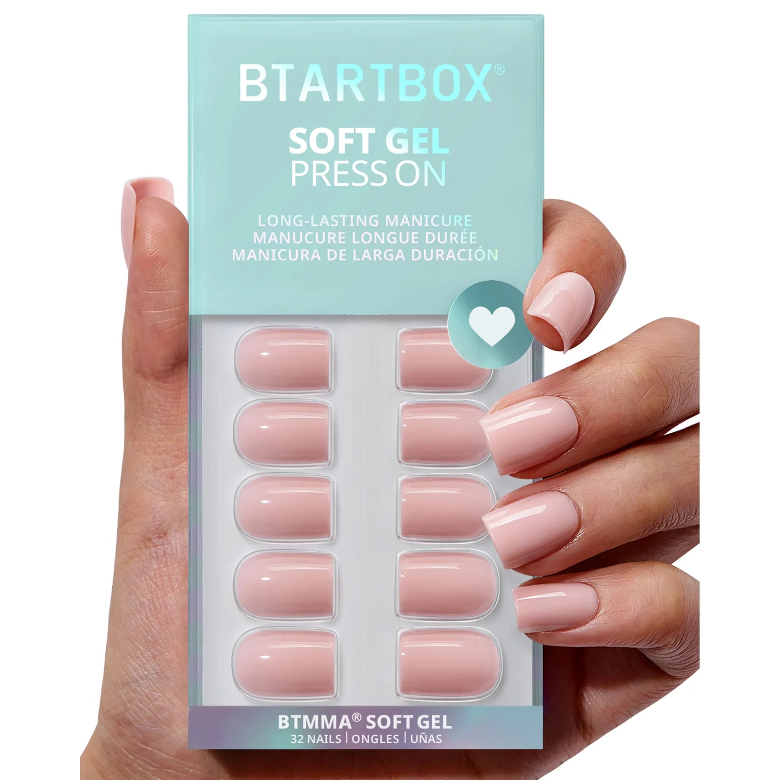 BTArtbox Soft Gel X Pink Press on Nails Wholesale Short Square Solid Color Handmade False Fake Stick Nails Press on with Glue