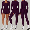 Custom High Stretchy New Designs Fitness Workout Gym Zip up Long Sleeve Jacket 2 Piece Yoga Sets