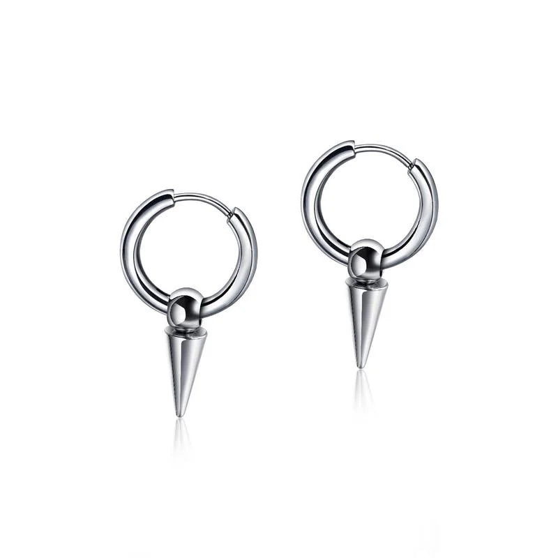 EKE063 Wholesale Cheap Hot Popular Punk Trend Stainless Steel Hanging Mens Huggie Spikes Mini Hoop Earrings Men