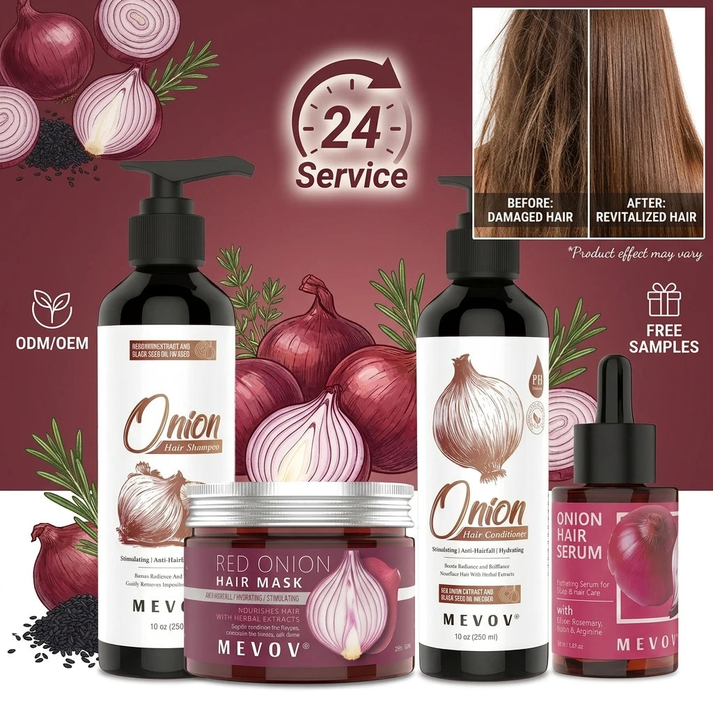Private Label Natural Best Treatment Itchy Scalp Red Onion Hair Care Kit Growth Anti Hair Fall Hair Shampoo and Conditioner Set