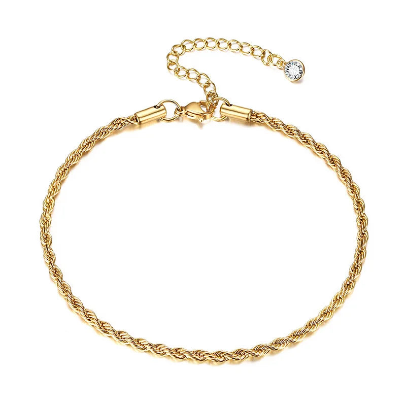 Fenny Jewelry 18K PVD Gold Plated Waterproof&Tarnish Free Classic Chunky Rope Chain Zirconia Stainless Steel Anklet for Women