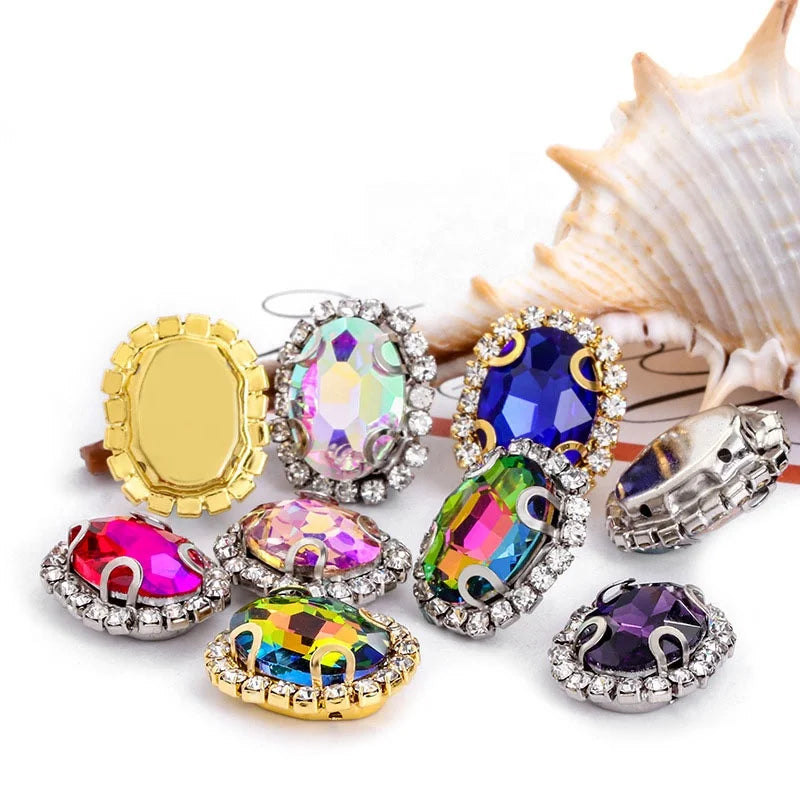 Oval Shape Crystal Glass Rhinestone with Cup Chain Sew-On Technique Loose Rhinestones for DIY Jewelry Making