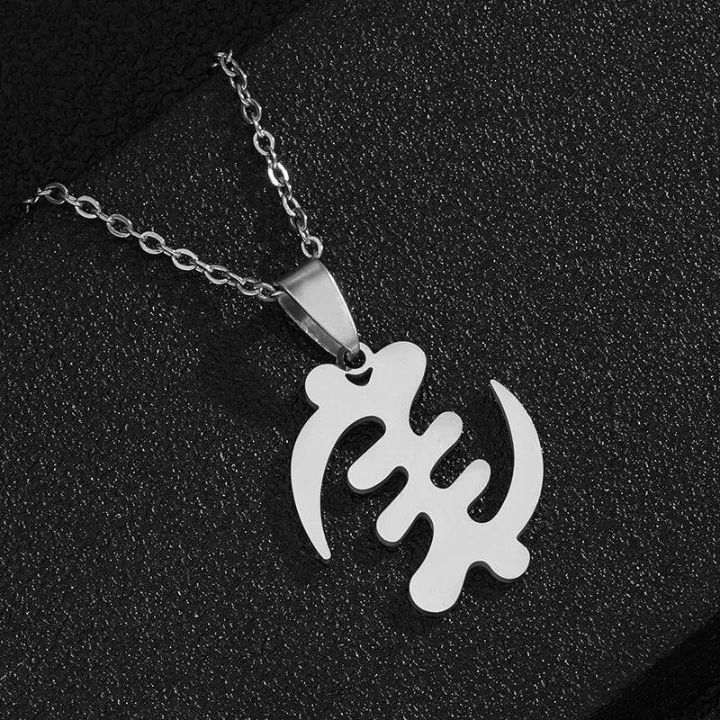 LCS020 Latest Design Fashion Geometrical Hollow Adinkra Symbols Pendant Stainless Steel African Sign Necklace Jewelry
