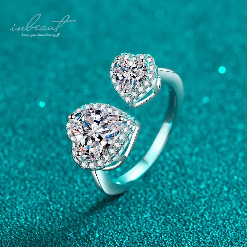 925 Silver Original Total 2.5 Ct Excellent Cut Pass Diamond Test Double Heart Moissanite Ring for Women Wedding Fine Jewelry