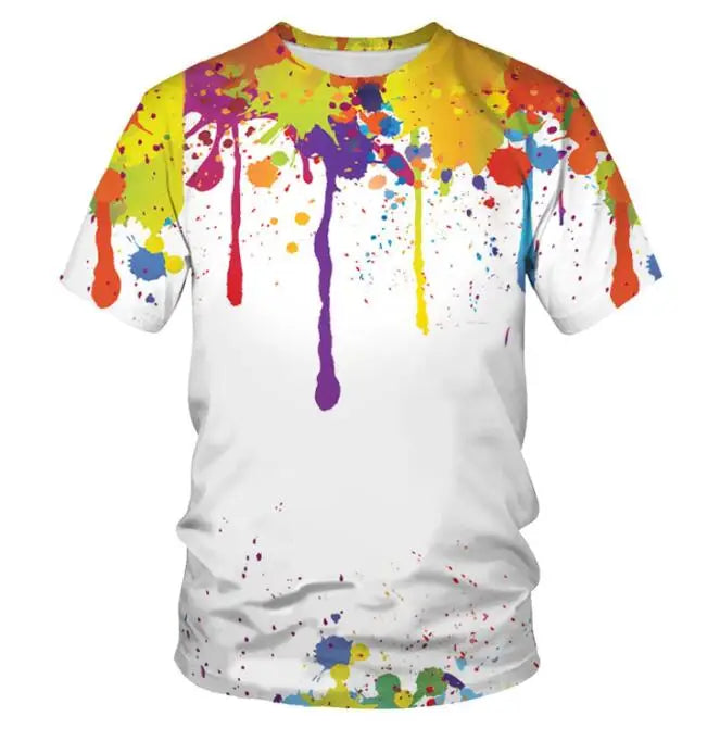 Men's Fashionable Casual Graffiti Style 3D Digital Printed Short Sleeved T-shirt Summer Tops
