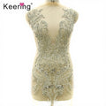 WDP-358 Handmade Rhinestone Appliques Bodice Lace Patch for Wedding Dress