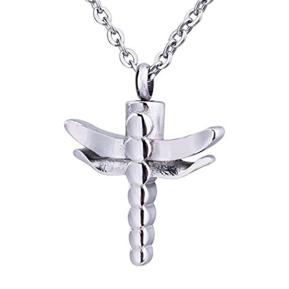 Stainless Steel Dragonfly Cremation Urn Pendant Jewelry Ash Keepsake Memorial Charms Holder Dragonfly Pet Human Necklace Locket