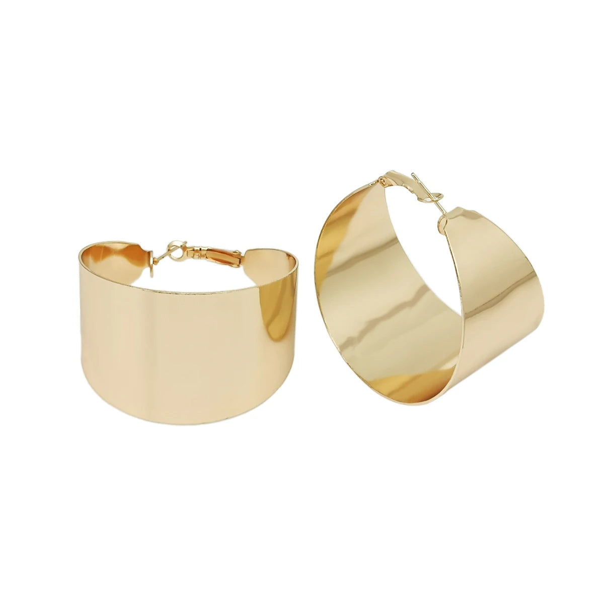 Trendy Geometric Wide Smooth Surface Metal Hoop Earrings Statement Gold Plated Alloy Drop Earrings Women Fashion Accessories MegaBDM