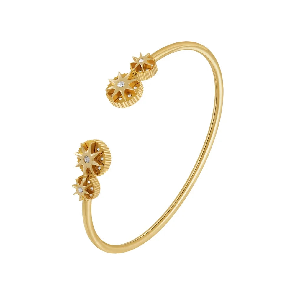 Latest 18K Gold Plated Stainless Steel Jewelry Irregular Eight Star Zircon Elastic Line Bangle for Woman Gift Bracelet B232372