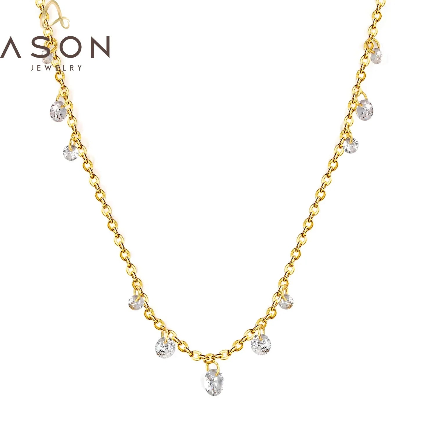 Ason Dainty Original  Handmade 18k Gold Plated Necklace Chain with Zirconia Necklace Wome in Dec.