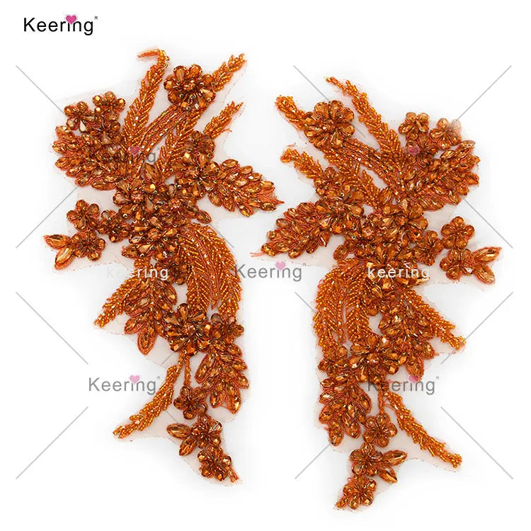 WDP-296 New Color Bodice Wholesale Bridal Dense Glass Crystal Strass Orange Rhinestone Applique