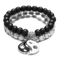 2PCS/PAIR Natural Stone Beaded Charm Enamel Tai Chi Love Couple Yin Yang Bracelet Jewelry