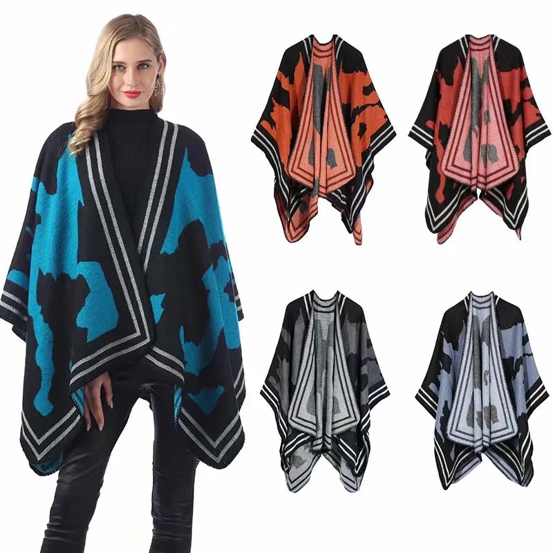 Wholesale Women's Medium Cardigan Poncho Cape Fashionable Viscose Jacquard Wrap Breathable All Seasons Star Shawl Traditional