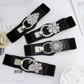 Vintage Wide Elastic Stretch Waist Belt Retro Cinch Diamond Buckle Belt Dress Belt for Women Girls Daily Collocation
