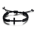Latest Design Adjustable Bracelets Black Steel Cross Personalized Braided Rope Bracelet for Men Women Religious Jewelry