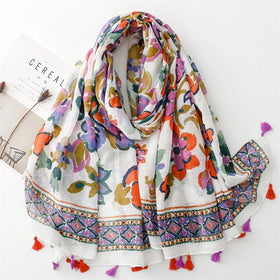 All Seasons Newest Custom Low Price Fancy Breathable Polyester Colourful Flower Shawl for Women Soft Floral Printed Scarves