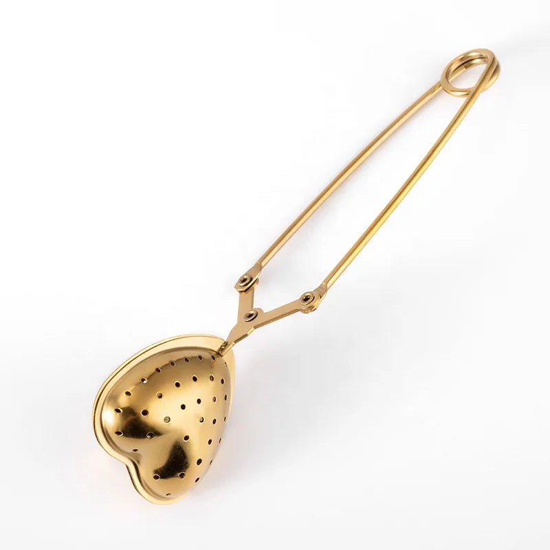 Golden Stainless Steel Tea Strainer Infuser with Handle Portable and Reusable Accessories for Silver Loose Leaf Tea