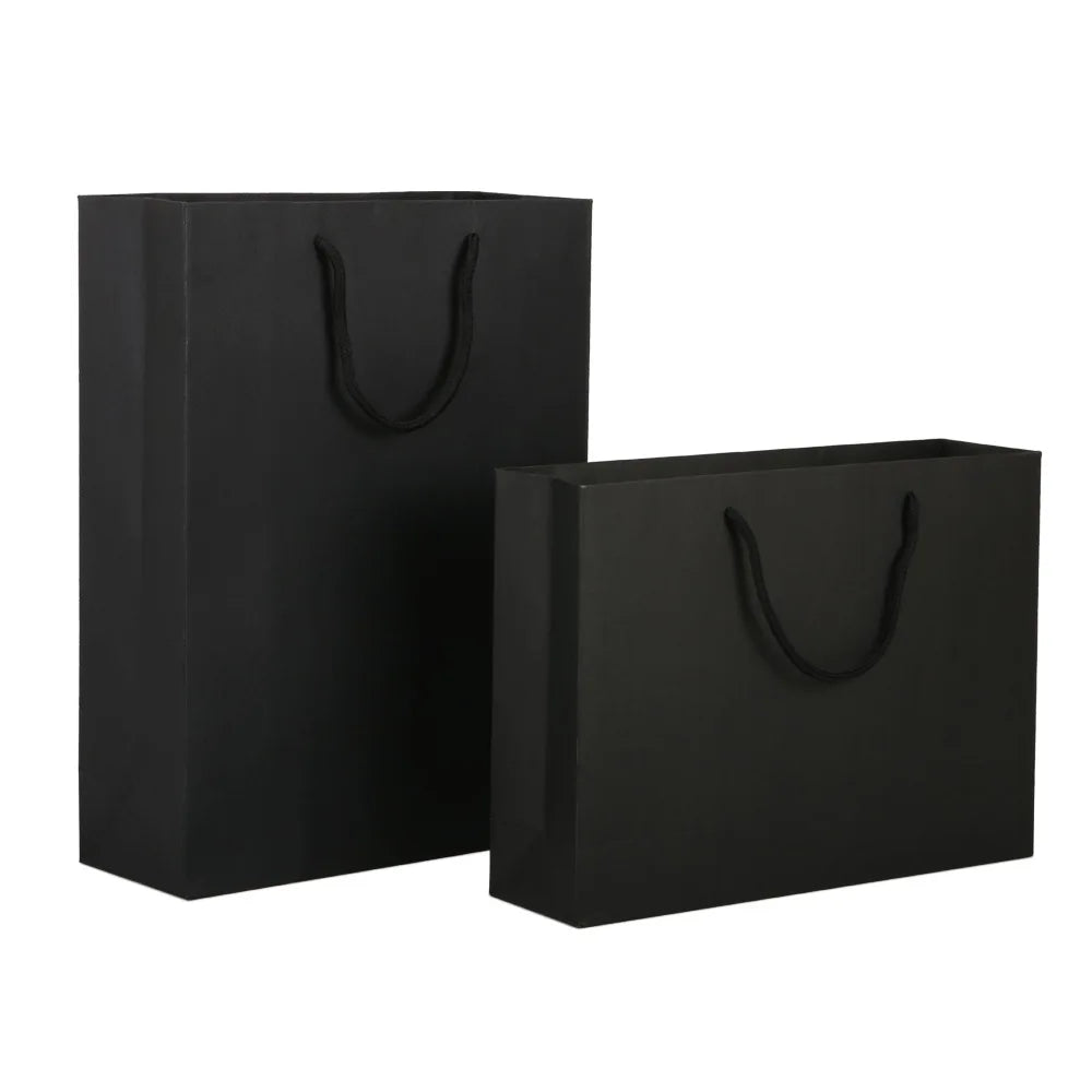 Custom Logo Black Cardboard Shopping Gift Paper Bag for Cosmetics Clothing Shoes and Tea Packaging Stock Paperboard Use