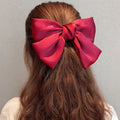 Girls Cute Big Bow Pure Color Satin Silk Hair Clips Women Back Head Spring Clips
